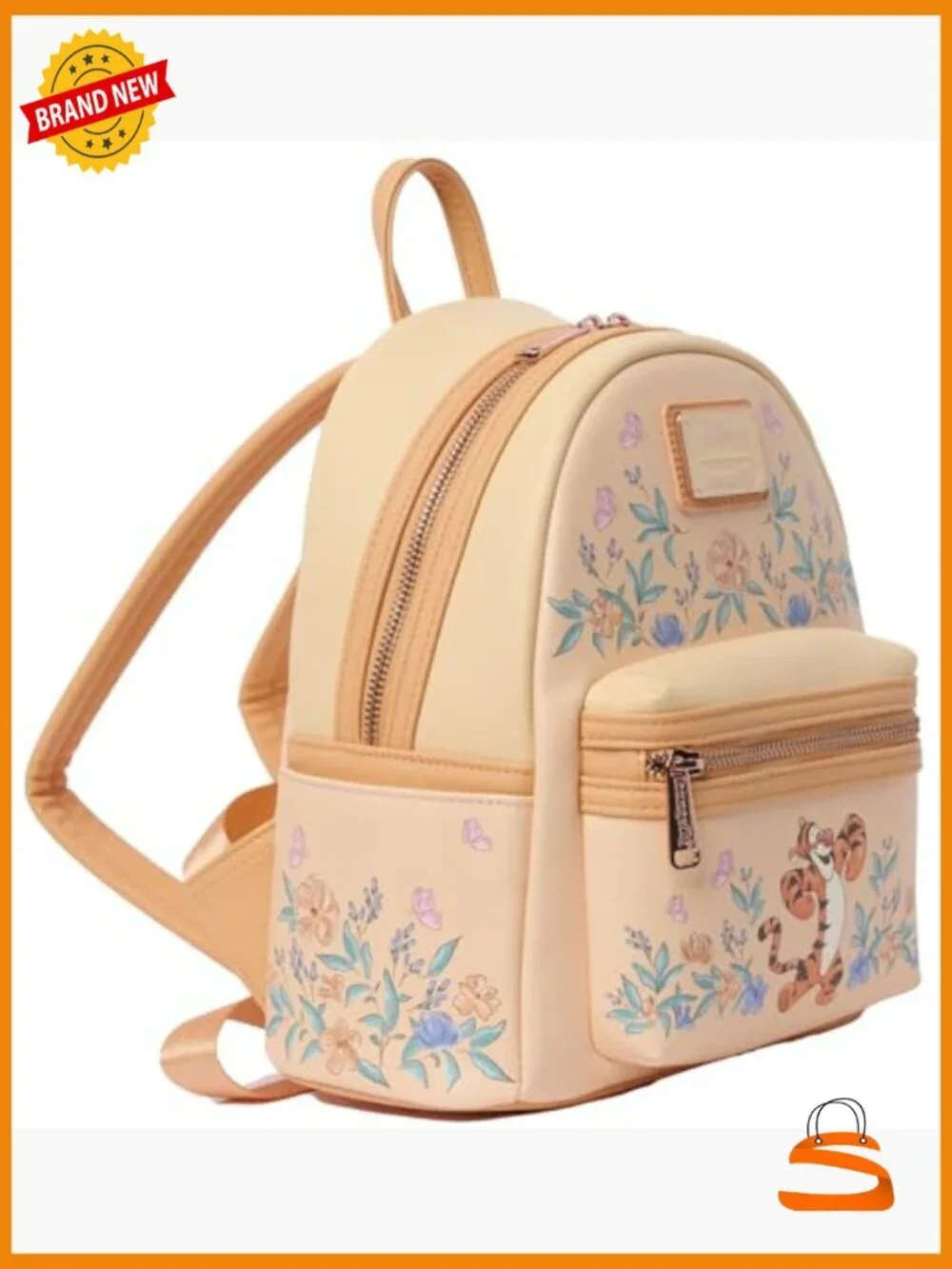 Mini Backpack Faux Leather Floral Print Double Strap Adjustable
